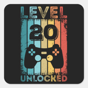 Gaming Level 20 freigeschaltet 20. Geburtstagsgesc Quadratischer Aufkleber