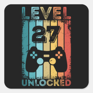 Gaming Level 27 Unverschlossen 27. Geburtstagsgesc Quadratischer Aufkleber