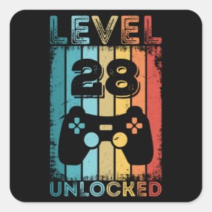 Gaming Level 28 freigeschaltet 28. Geburtstagsgesc Quadratischer Aufkleber