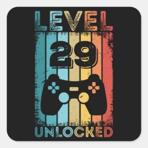 Gaming Level 29 freigeschaltet 29. Geburtstagsgesc Quadratischer Aufkleber
