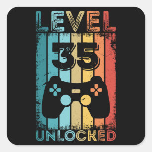 Gaming Level 35 freigeschaltet 35. Geburtstagsgesc Quadratischer Aufkleber