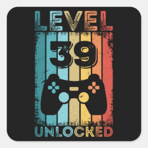 Gaming Level 39 freigeschaltet 39. Geburtstagsgesc Quadratischer Aufkleber