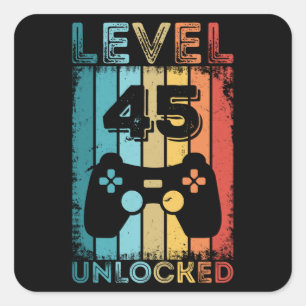 Gaming-Level 45 freigeschaltet 45. Geburtstagsgesc Quadratischer Aufkleber
