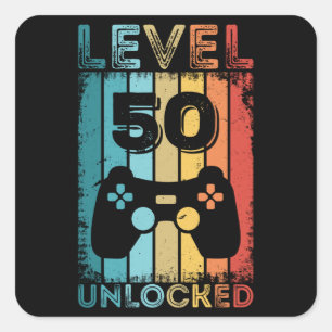 Gaming Level 50 freigeschaltet 50. Geburtstagsgesc Quadratischer Aufkleber