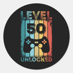 Gaming Level 50 freigeschaltet 50. Geburtstagsgesc Runder Aufkleber
