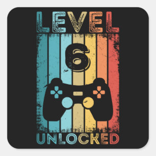 Gaming Level 6 freigeschaltet 6. Geburtstagsgesche Quadratischer Aufkleber
