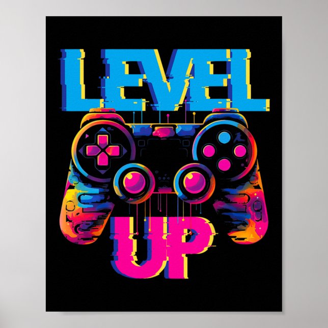 Gaming Level Up Game Controller Videospiel Pop Art Poster (Vorne)
