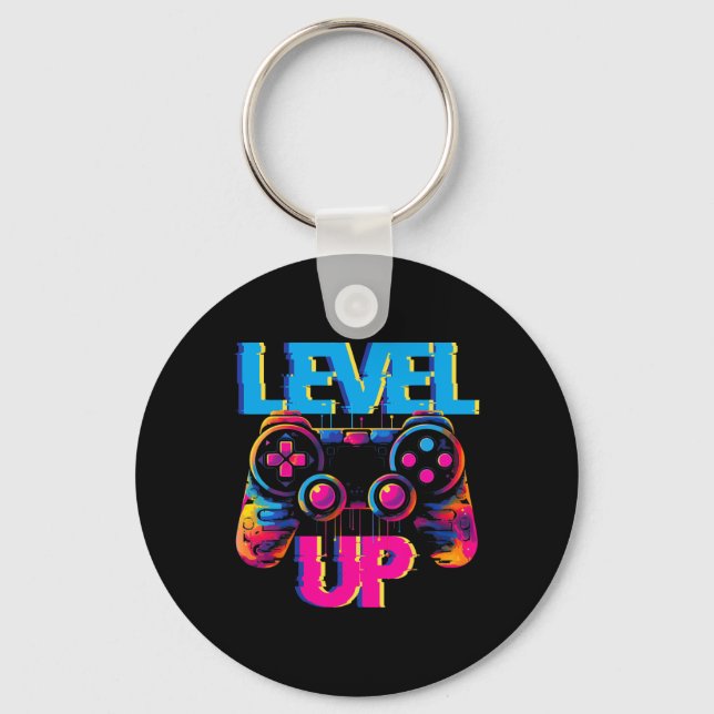 Gaming Level Up Game Controller Videospiel Pop Art Schlüsselanhänger (Vorderseite)