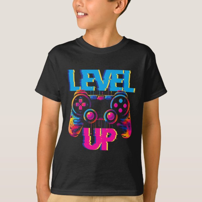 Gaming Level Up Game Controller Videospiel Pop Art T-Shirt (Vorderseite)