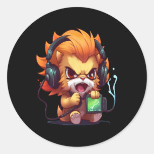 Gaming Lion Video Game Online Cat Gamer PC Computi Runder Aufkleber