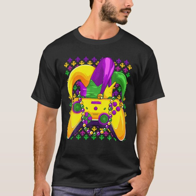 Gaming Mardi Gras Video Game Controller Gamer Funn T-Shirt (Vorderseite)