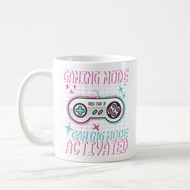 Gaming-Modus aktiviert Retro Pixel Gamer Design Kaffeetasse (Links)