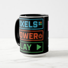 Gaming Mug – Pixels Power Play Neon Coffee Cup Tasse