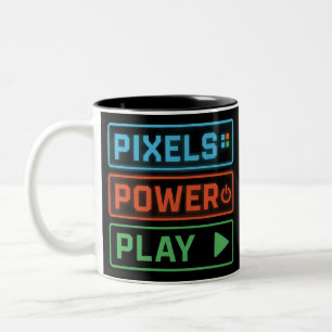 Gaming-Mug – Pixels Power Play Neon-Kaffeetasse Zweifarbige Tasse
