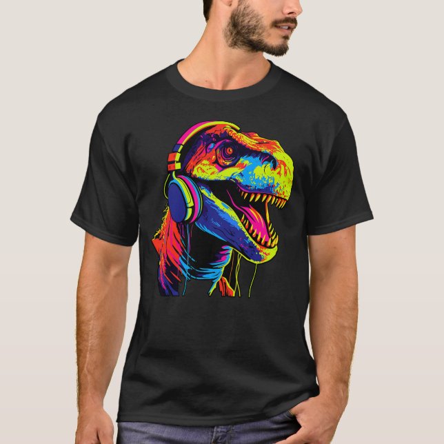 Gaming Music Podcast Headset Headphones Dinosaur T T-Shirt (Vorderseite)
