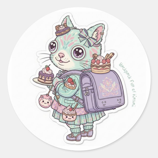 🍰Gaming Neko Maid - Ransel Fun🎒 Runder Aufkleber (Vorderseite)