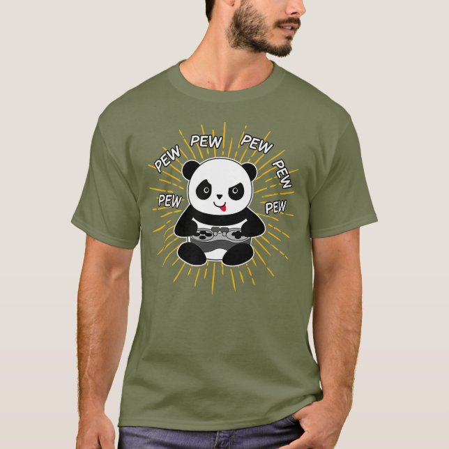 Gaming Panda Pew Niedlich Gaming Weihnachtsgeschen T-Shirt (Vorderseite)