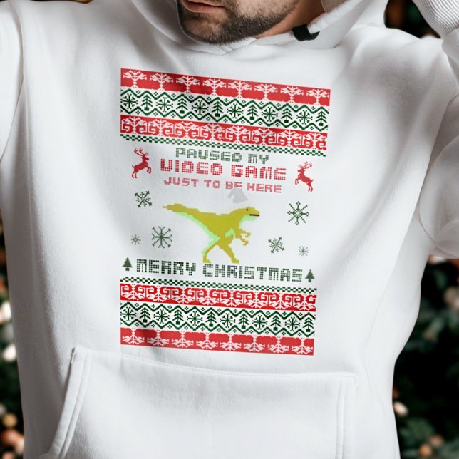 Gaming Paused Dinosaur Retro Funny hässlich Weihna Hoodie (Von Creator hochgeladen)