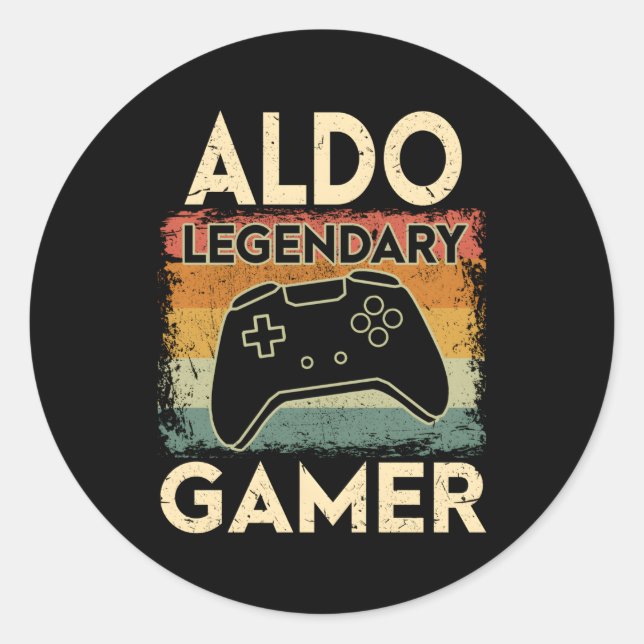 Gaming Personalisierter Name Aldo Legendary Gamer Runder Aufkleber (Vorderseite)
