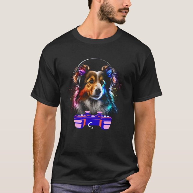 Gaming Shetland Sheepdog Dog Player Video Gamer  M T-Shirt (Vorderseite)
