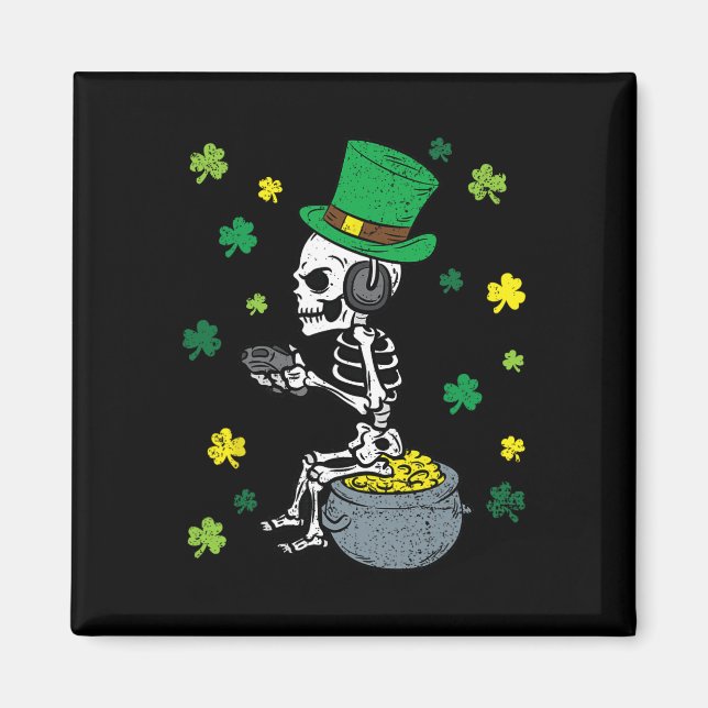 Gaming Skeleton St Patricks Day Gamer Leprechaun S Magnet (Vorne)