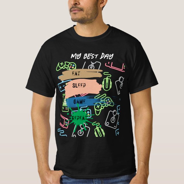 Gaming: SLEEP GAME REPEAT - Text anpassen T-Shirt (Vorderseite)