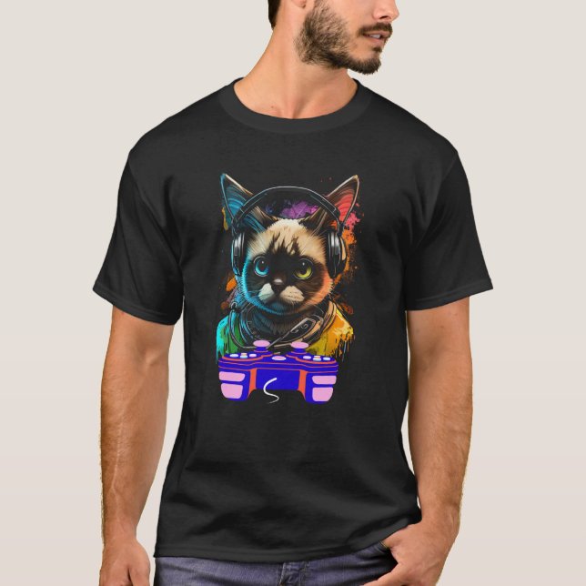 Gaming Snowshoe Cat Player Animal Video Gamer Men  T-Shirt (Vorderseite)