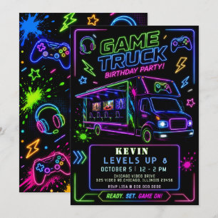 Gaming-Spaß Neon-Glow-Game-Truck-Geburtstag Einladung