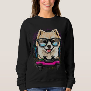 Gaming Spitz Video Gamer Player Dog Lover Sweatshirt