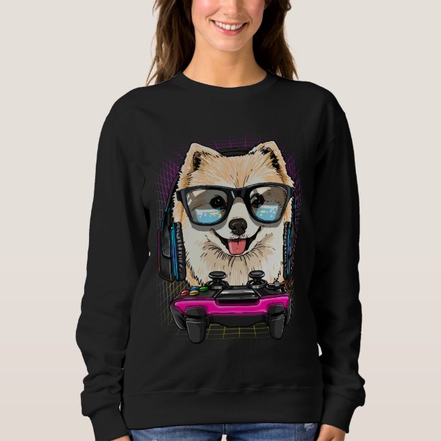 Gaming Spitz Video Gamer Player Dog Lover Sweatshirt (Vorderseite)