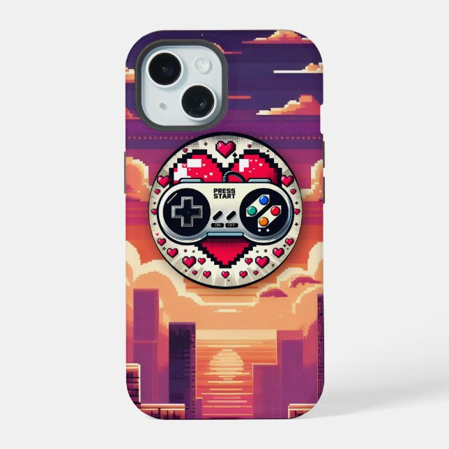 Gaming Sunset iPhone 15 Hülle (Rückseite)