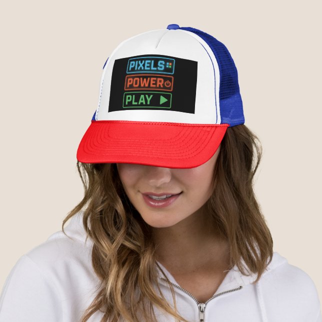 Gaming Trucker Hat – Pixels Power Play Gamer Cap Truckerkappe (Beispiel)