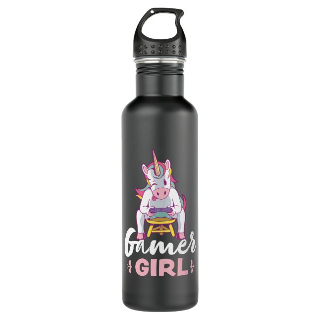 Gaming Unicorn Niedliches Geschenk für Gamer Girl Edelstahlflasche (Vorderseite)