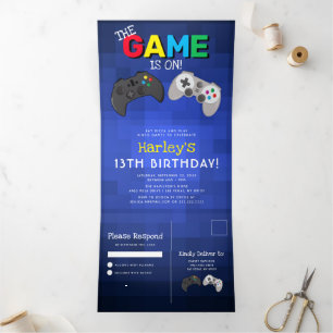 Gaming! Videospiel-Geburtstag Dreifach Gefaltete Einladung