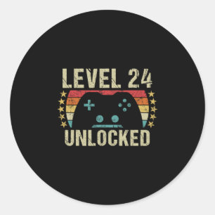 Gaming-Vintage-Geschenk zum 24. Geburtstag, 24-jäh Runder Aufkleber