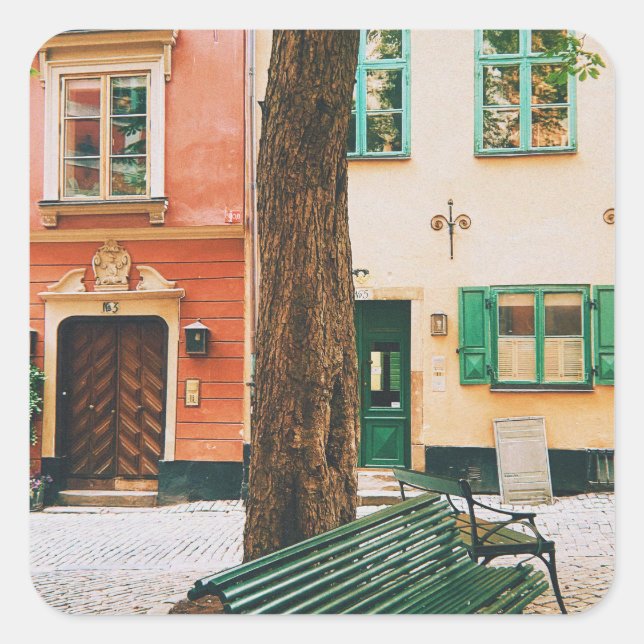 Gamla Stan, Altstadt von Stockholm Quadratischer Aufkleber (Vorderseite)