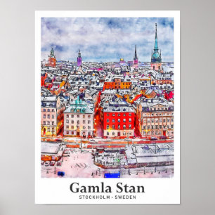 Gamla Stan Stockholm Schweden Reise Aquarell Poster