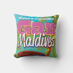 Gan Maldives Insel Vintage Reise Poster Kunst. Kissen
