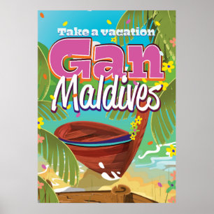 Gan Maldives Insel Vintage-Reiseplakat Kunst. Poster