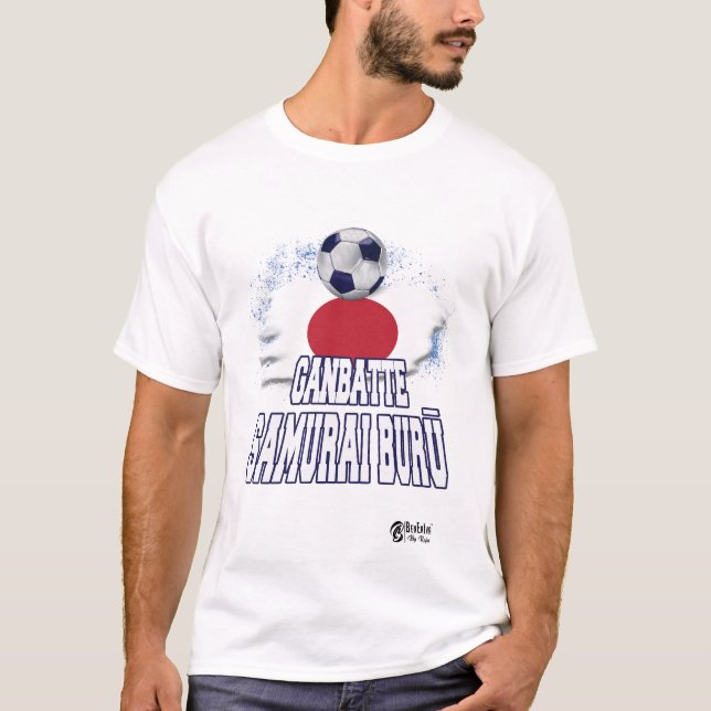 Ganbatte Samurai Burū Ver 3 White T-Shirt (Vorderseite)
