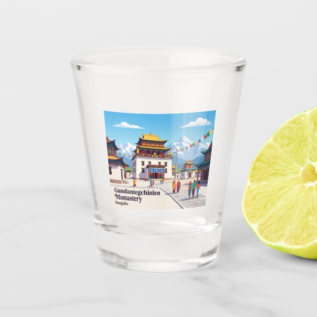 Gandantegchinlen-Kloster, Ulaanbaatar, Mongolei Schnapsglas (Vorderseite)