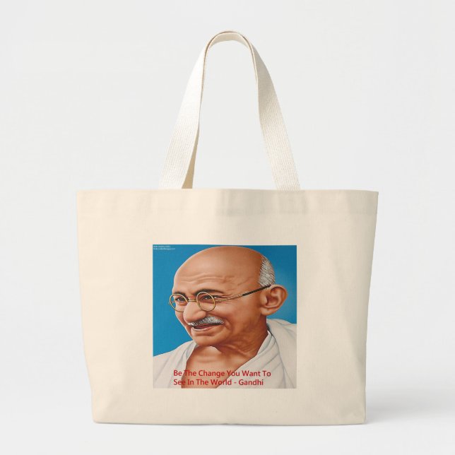 Gandhi & Be the Change Zitat Jumbo Stoffbeutel (Vorne)