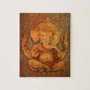 Ganesh auf einem Bedrängnis-Stein-Hintergrund Puzzle