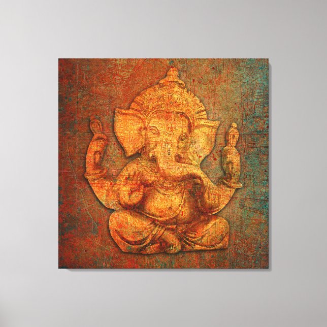 Ganesh auf einem Stein-Hintergrund Leinwanddruck (Vorderseite)