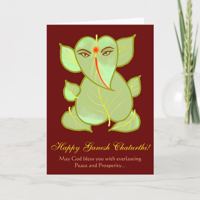 Ganesh Chaturthi Blatt-Motiv-festliche Grüße Karte (Vorderseite)