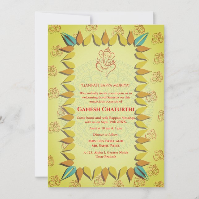 Ganesh Chaturthi Puja Einladung (Vorderseite)