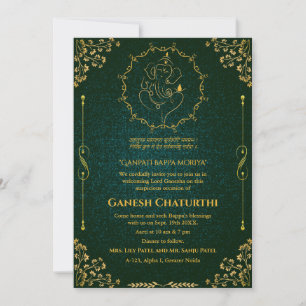 Ganesh Chaturthi Puja Glitzer & Gold Einladung