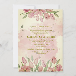 Ganesh Chaturthi Puja Pink Floral Einladung