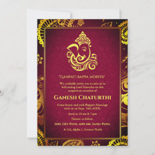 Ganesh Chaturthi Puja Roya Golden Elements Einladu Einladung