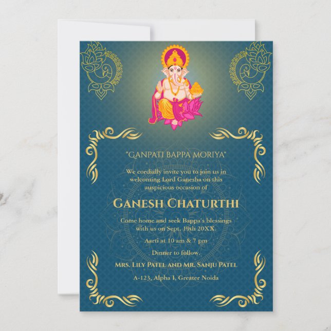Ganesh Chaturthi Puja Roya Golden Elements Einladung (Vorderseite)